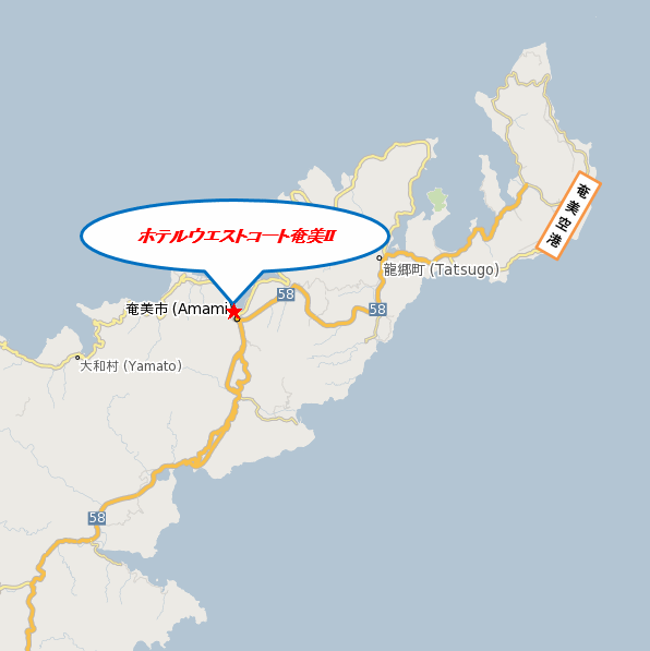ホテルウエストコート奄美ＩＩ＜奄美大島＞への概略アクセスマップ