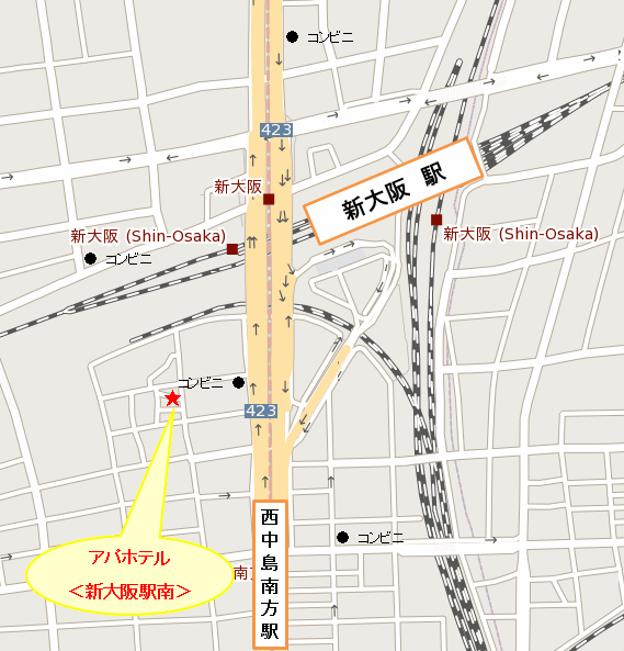 アパホテル〈新大阪駅南〉への概略アクセスマップ