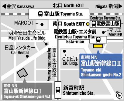 東横ＩＮＮ富山駅新幹線口２への概略アクセスマップ