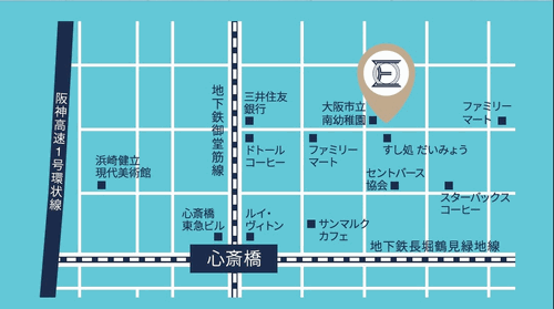 ホテルオリエンタルエクスプレス大阪心斎橋への概略アクセスマップ
