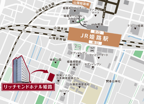 リッチモンドホテル姫路への概略アクセスマップ