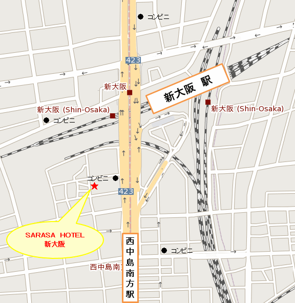 ＳＡＲＡＳＡ　ＨＯＴＥＬ新大阪（サラサ　ホテル新大阪）への概略アクセスマップ