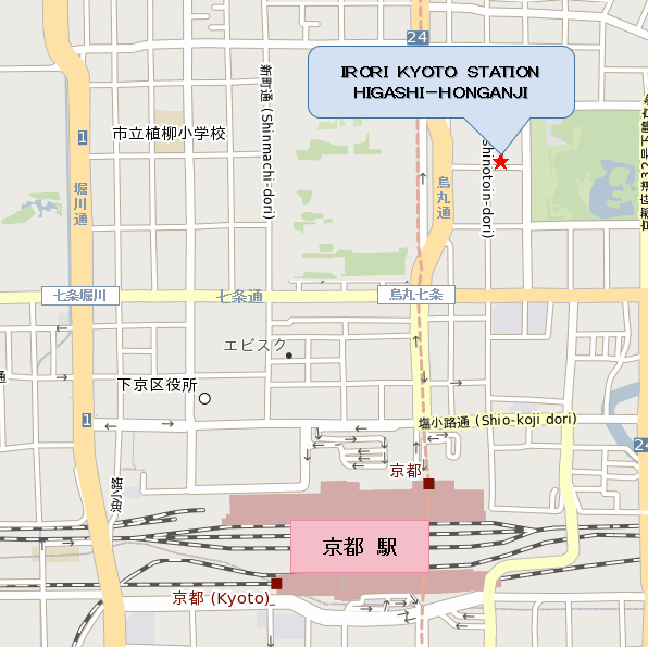 ＩＲＯＲＩ京都駅東本願寺前への概略アクセスマップ
