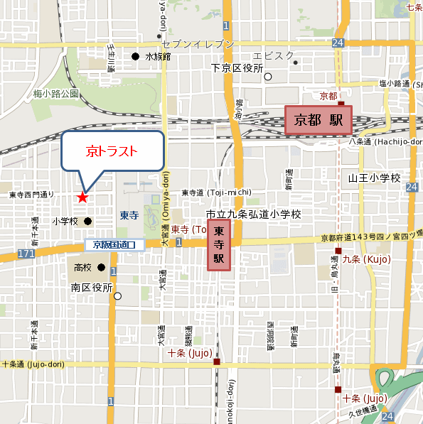 京トラストへの概略アクセスマップ