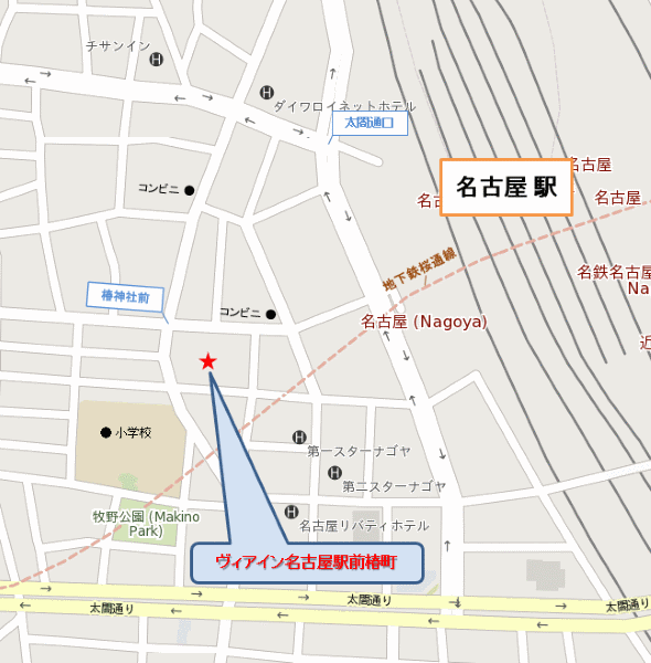 ヴィアイン名古屋駅前椿町（ＪＲ西日本グループ）への概略アクセスマップ