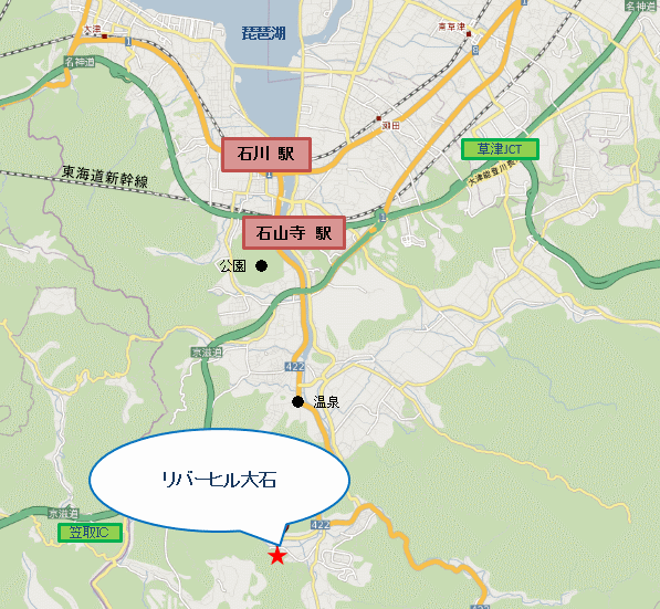リバーヒル大石への概略アクセスマップ