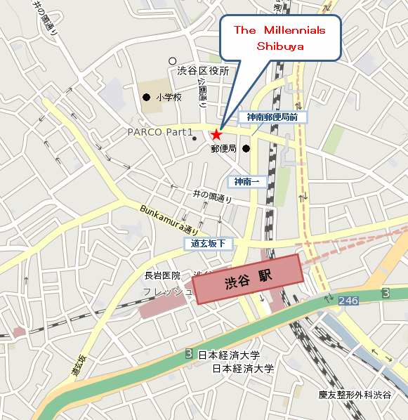 ザ　ミレニアルズ渋谷（ＴＨＥ　ＭＩＬＬＥＮＮＩＡＬＳ）への概略アクセスマップ