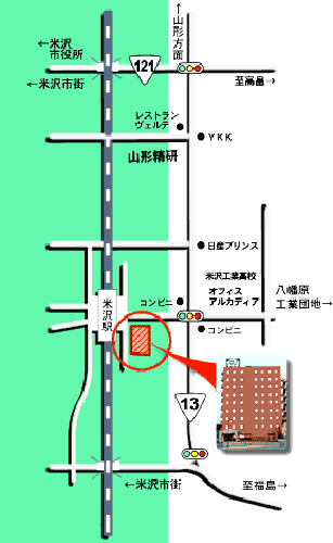 地図：ホテルＢＢファスト米沢
