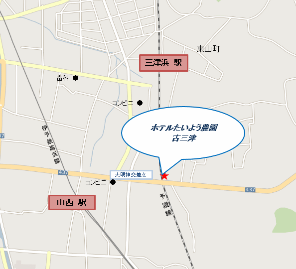地図：ホテルたいよう農園　松山古三津
