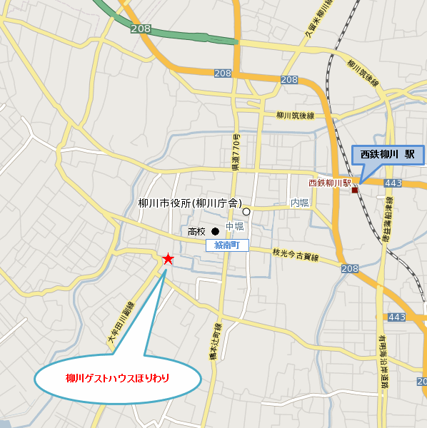 地図：柳川ゲストハウスほりわり