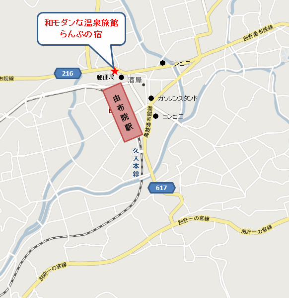 和モダンな温泉旅館 湯布院らんぷの宿の地図画像