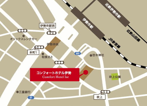 コンフォートホテル伊勢への概略アクセスマップ