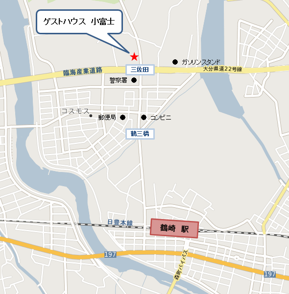 ゲストハウス　小富士への概略アクセスマップ