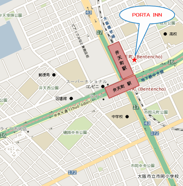 ポルタイン弁天町への概略アクセスマップ