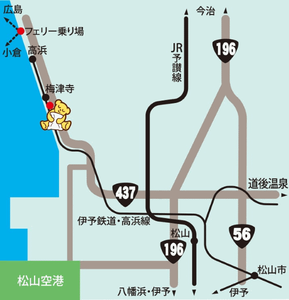 ファミリーロッジ旅籠屋・松山店への概略アクセスマップ