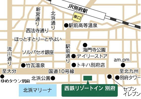 西鉄リゾートイン別府への概略アクセスマップ