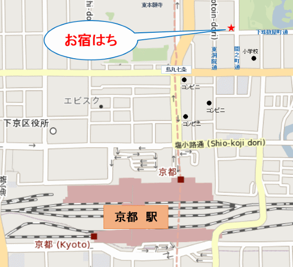 お宿はち〜東本願寺門前〜への概略アクセスマップ