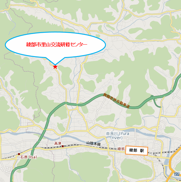 綾部市里山交流研修センターへの概略アクセスマップ