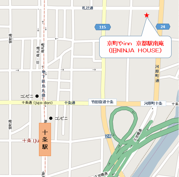 京町やｉｎｎ　京都駅南庵への概略アクセスマップ