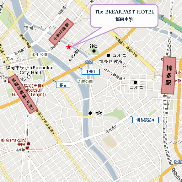 Ｔｈｅ　ＢＲＥＡＫＦＡＳＴ　ＨＯＴＥＬ福岡中洲 地図