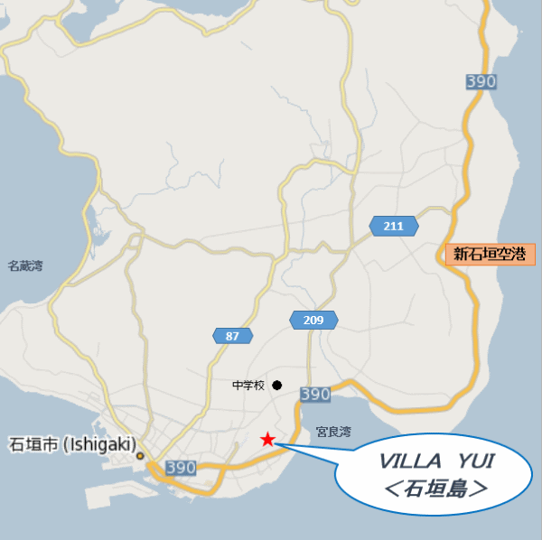ＶＩＬＬＡ　ＹＵＩ＜石垣島＞への概略アクセスマップ