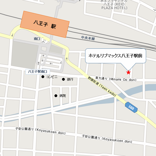 ホテルリブマックス八王子駅前への概略アクセスマップ