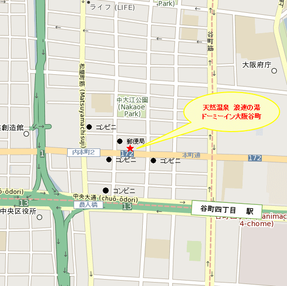 天然温泉　浪華の湯　ドーミーイン大阪谷町（ドーミーイン・御宿野乃　ホテルズグループ） 地図