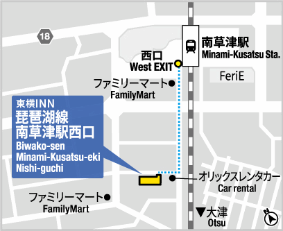 東横ＩＮＮ琵琶湖線南草津駅西口への概略アクセスマップ