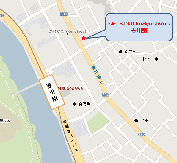 Ｍｒ．ＫＩＮＪＯｉｎＳｙａｎｔｉＶａｎ壺川駅への概略アクセスマップ