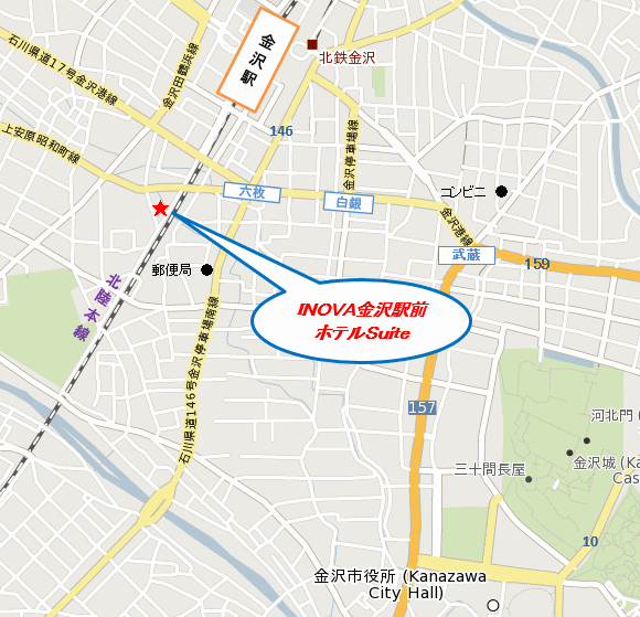ＩＮＯＶＡ金沢駅前ホテルＳｕｉｔｅへの概略アクセスマップ