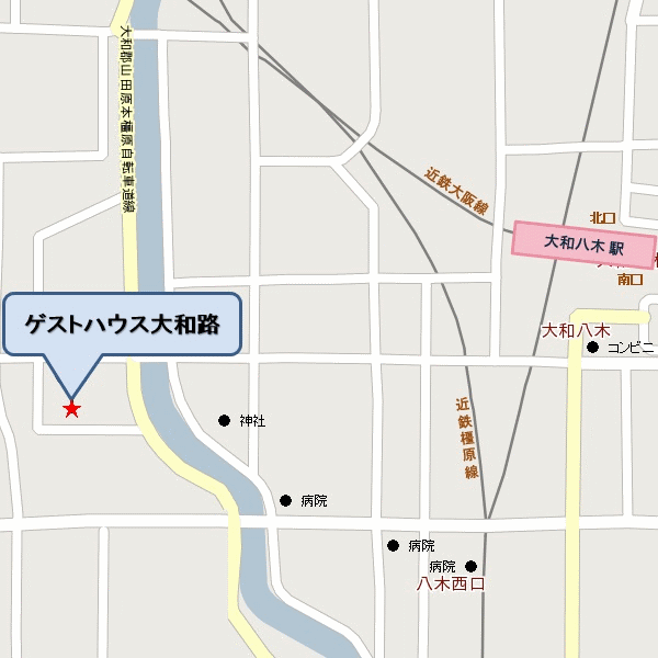 ゲストハウス大和路への概略アクセスマップ