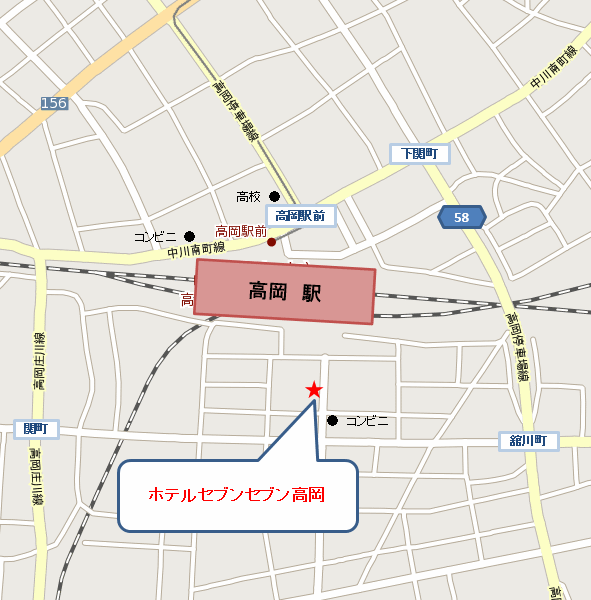 ホテルセブンセブン高岡への概略アクセスマップ