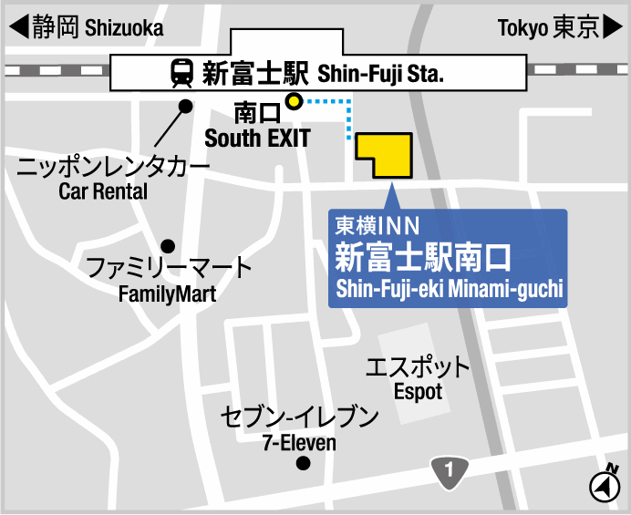 東横ＩＮＮ新富士駅南口への概略アクセスマップ