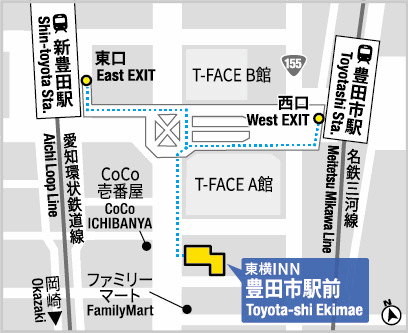 東横ＩＮＮ豊田市駅前への概略アクセスマップ
