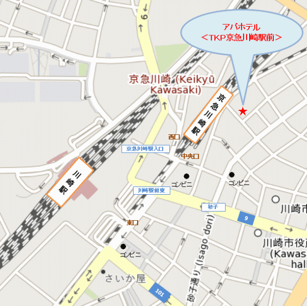 アパホテル〈ＴＫＰ京急川崎駅前〉への概略アクセスマップ