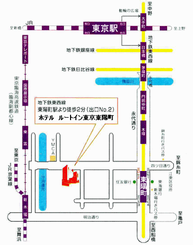 ホテルルートインＧｒａｎｄ東京東陽町への概略アクセスマップ