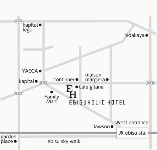 恵比寿ホリックホテルへの概略アクセスマップ