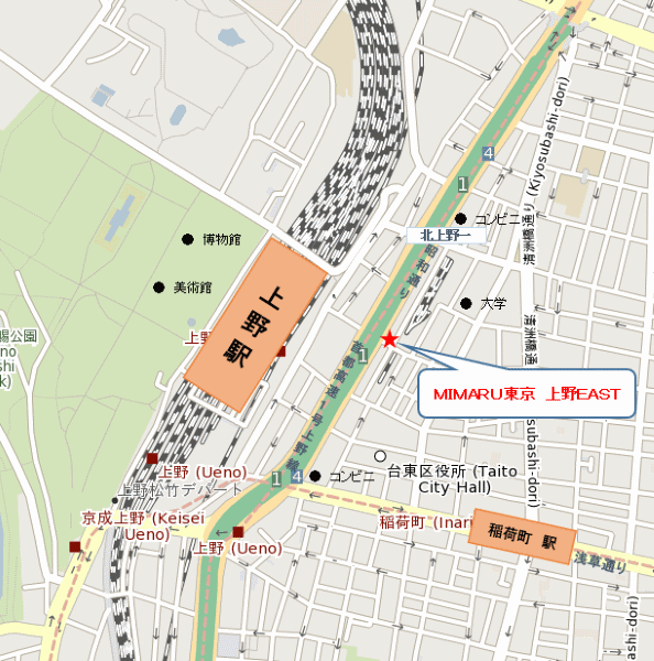 ＭＩＭＡＲＵ東京　上野ＥＡＳＴへの概略アクセスマップ
