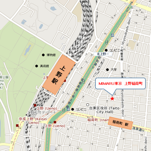 ＭＩＭＡＲＵ東京　上野稲荷町への概略アクセスマップ