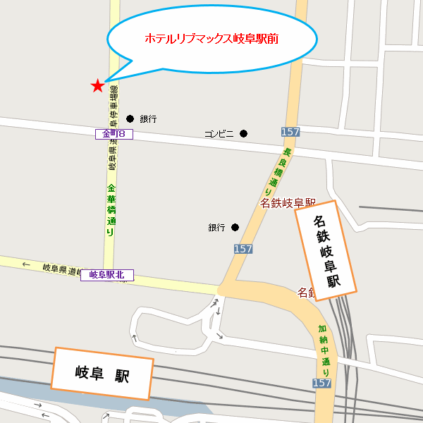 ホテルリブマックス岐阜駅前への概略アクセスマップ