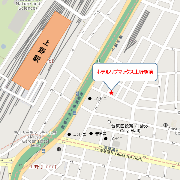ホテルリブマックス上野駅前への概略アクセスマップ