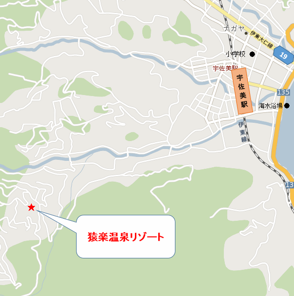 猿楽温泉リゾートへの概略アクセスマップ