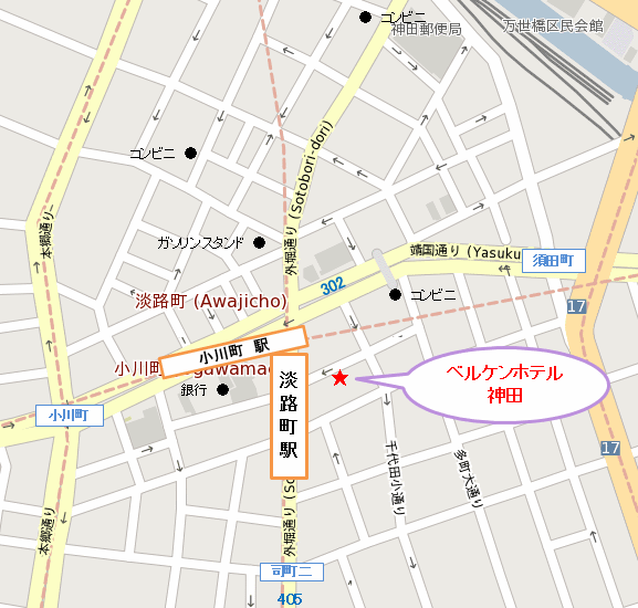 ベルケンホテル・神田への概略アクセスマップ