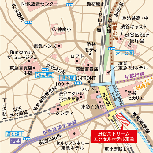 地図：渋谷ストリームエクセルホテル東急