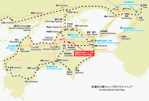 美濃田の淵キャンプ村への概略アクセスマップ