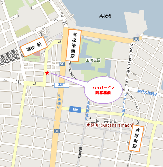 ハイパーイン高松駅前への概略アクセスマップ