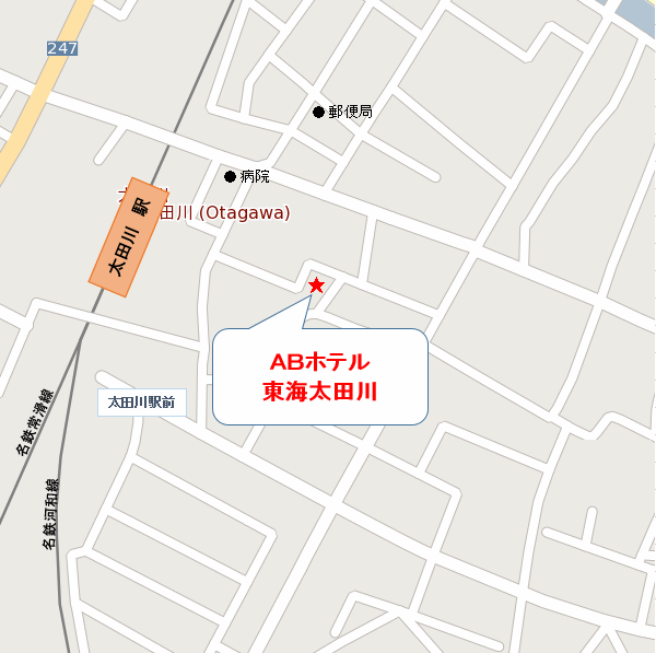 ＡＢホテル東海太田川への概略アクセスマップ