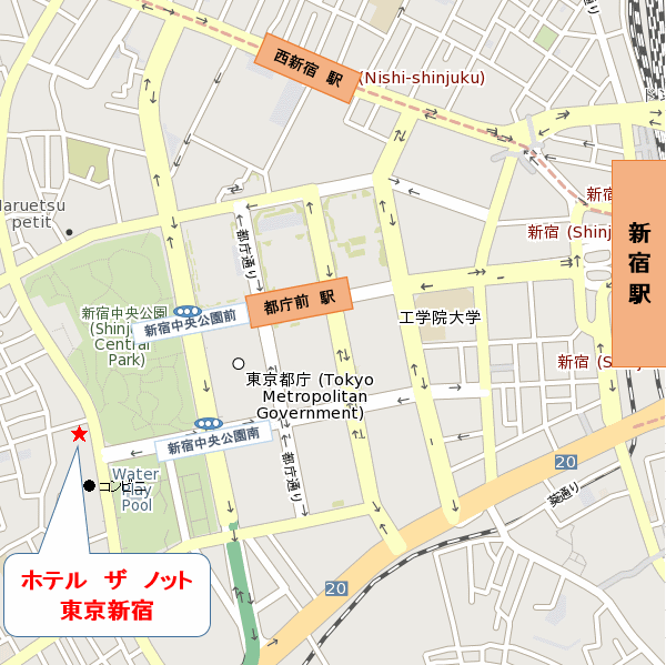 ザ　ノット　東京新宿への概略アクセスマップ