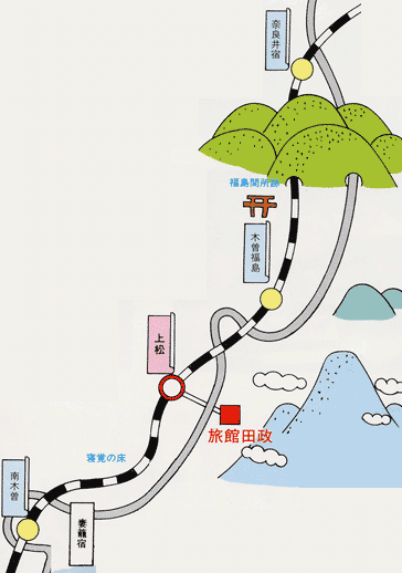 田政旅館への概略アクセスマップ