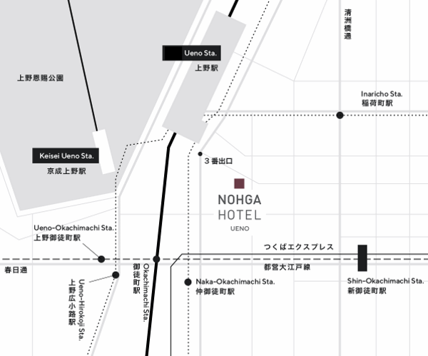 ＮＯＨＧＡ　ＨＯＴＥＬ　ＵＥＮＯ　ＴＯＫＹＯ（ノーガホテル上野東京）への概略アクセスマップ